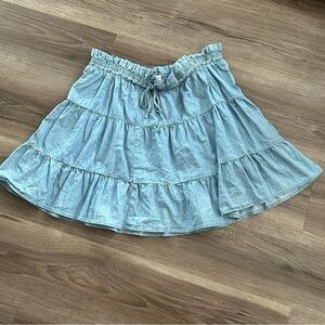 SO Blue Chambray A-Line Tiered Short Skirt Women Size Medium